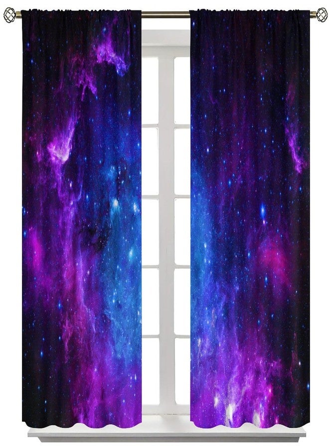AAVEUP Galaxy Curtains for Boys,Universe Beautiful Blue Purple Meteor Solar System Planet Outer Space Window Drapes for Kids Boys Youth Living Room 42x45in（No Blackout） - Image 2
